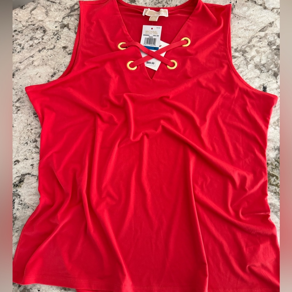 MICHAEL Michael Kors Coral Lace-Up V-Neck Sleeveless Top
